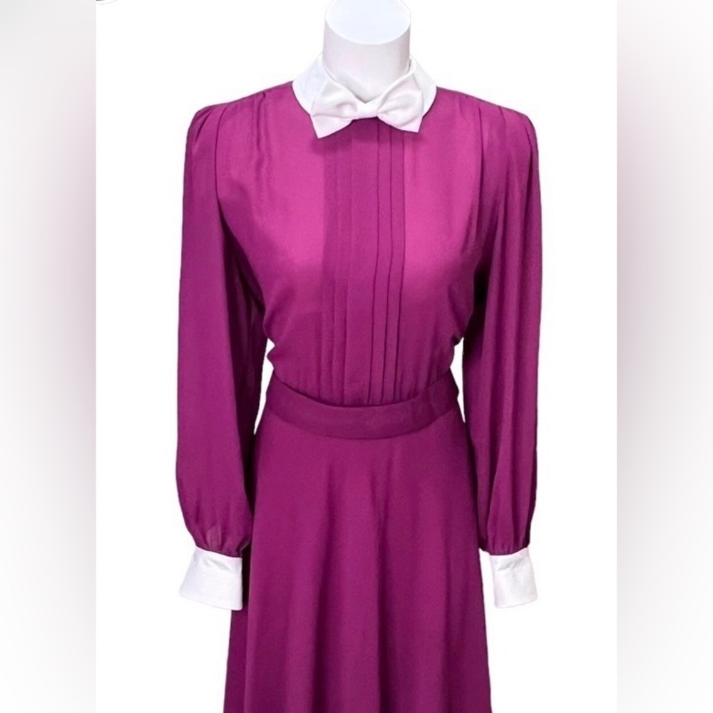 Vintage 1970’s. Rouie. Classic Flared Hot Pink Midi Dress. US14.